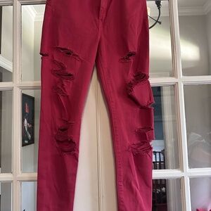 American Eagle Outfitters Red Skinny Jeans Distressed